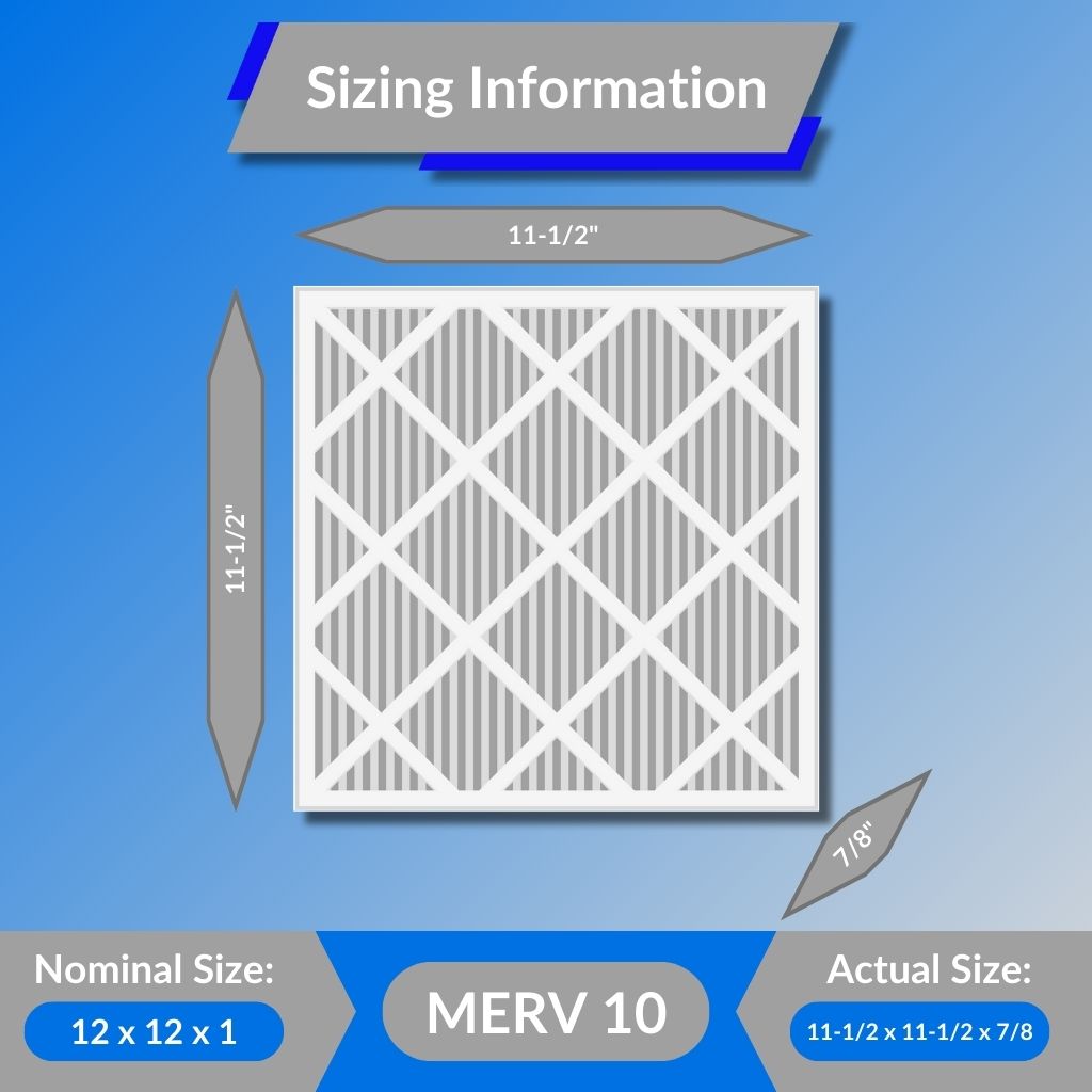 Pleated Air Filters - 12 x 12 x 1", MERV 10