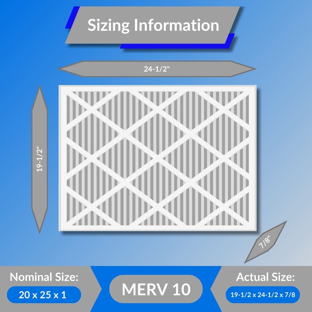 Pleated Air Filters - 20 x 25 x 1", MERV 10